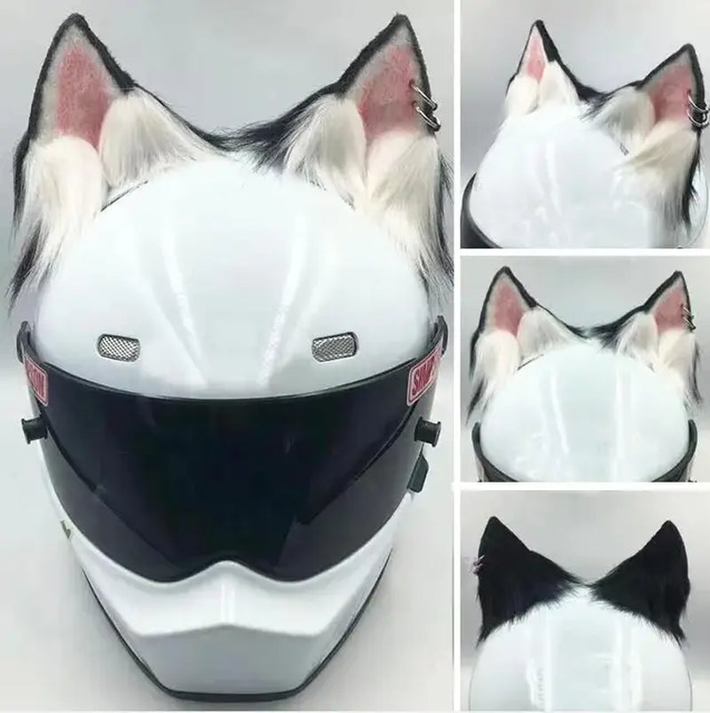 Motorcycle Electric Helmet Decoration 3D Stereo Wolf Ears Plush Foldable Motorbike Helmet Accessories Stickers Cosplay Styling