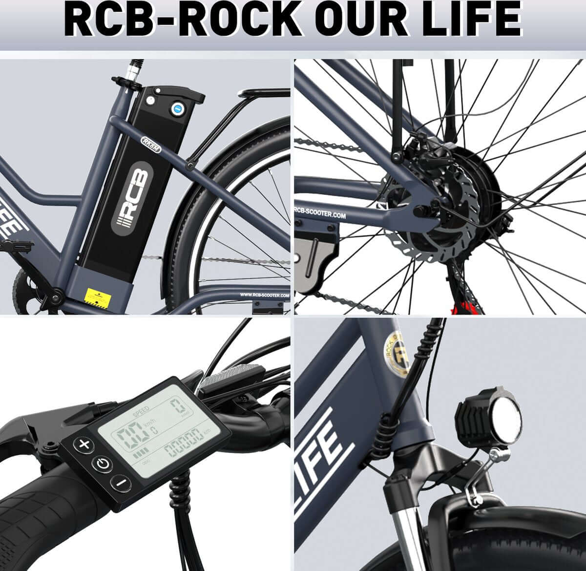 LavishApe RCB RK8S E-Bike mit stabiler Eisenrahmen-Konstruktion und stoßdämpfender Vorderradgabel.