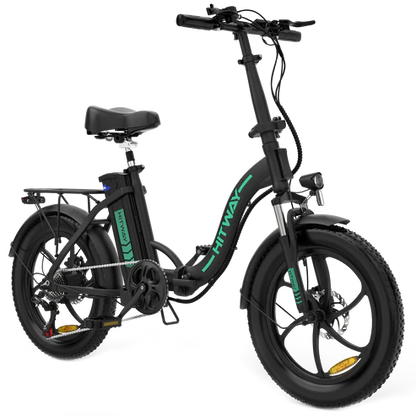 LavishApe HITWAY BK6S Klappbares E-Bike, schräg vorne in Schwarz mit grünem Logo.