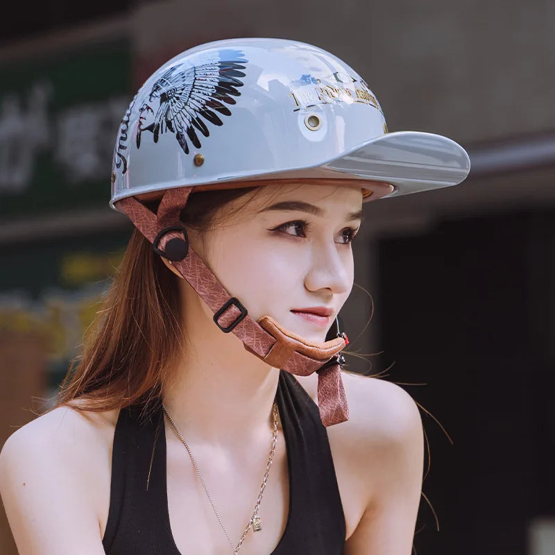 V Retro Gangster Personality Baseball Cap Men and Women Motorcycle Helmet Scoop Helmet Cap Electric Car Baseball Cap Half Helmet