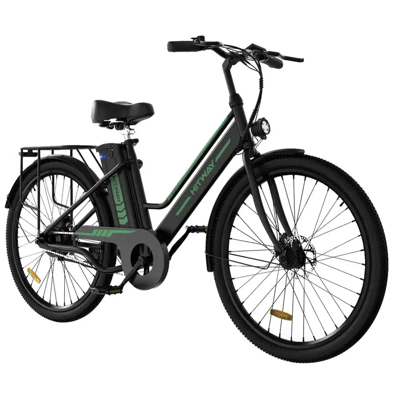 LavishApe HITWAY BK8S City E-Bike in Schwarz, Vorderansicht, 250W Motor, abnehmbarer 8.4Ah Akku