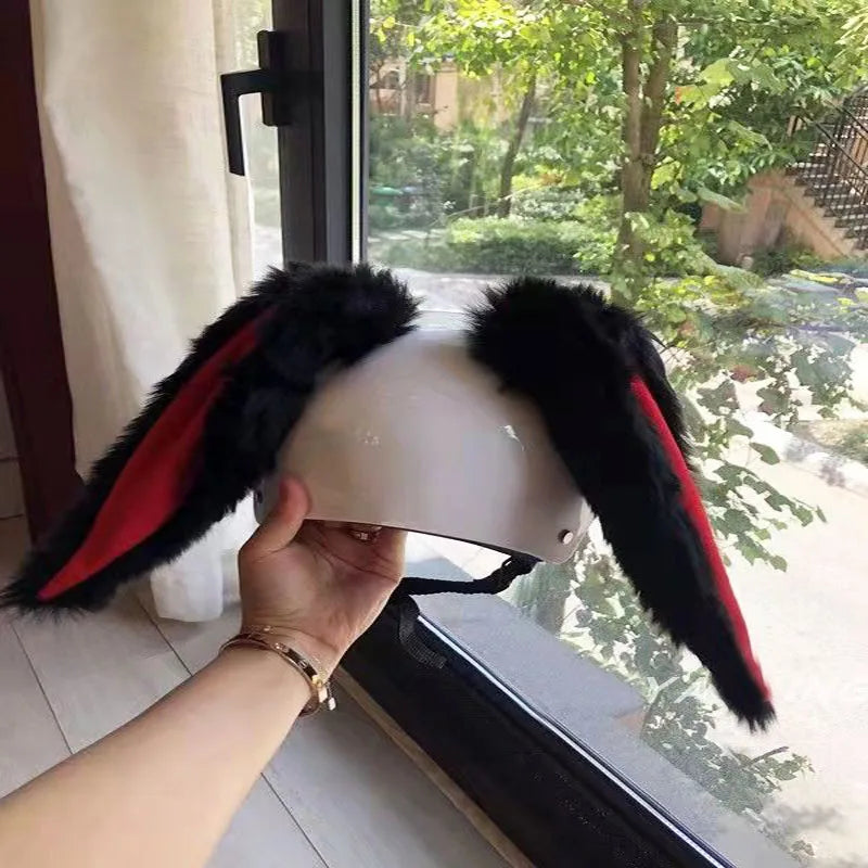 Car Motorcycle Helmet Cute Plush Rabbit Ears Decor Motocross Full Face off Road Helmet Accessories Sticker Cosplay Auto Styling