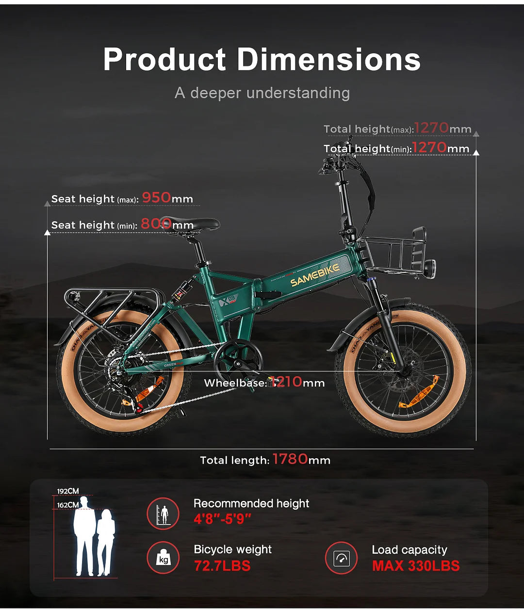 Abmessungen des SAMEBIKE XWLX09-II