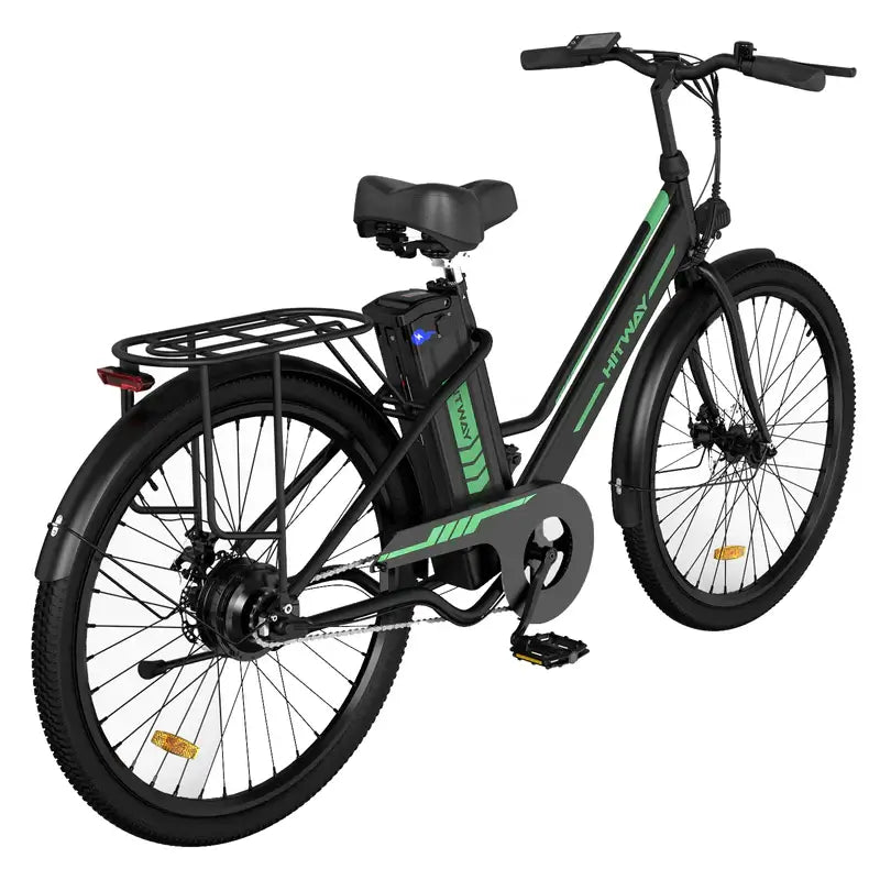 LavishApe HITWAY BK8S City E-Bike in Schwarz, Rückansicht, integriertes LED-Licht