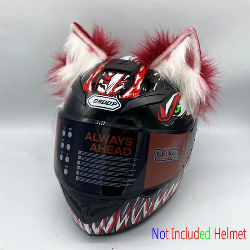 Motorcycle Electric Helmet Decoration 3D Stereo Wolf Ears Plush Foldable Motorbike Helmet Accessories Stickers Cosplay Styling