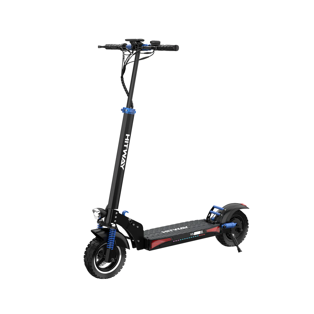 HITWAY E-Scooter ohne Sitz, Seitenansicht, zeigt das schlanke Design und die Off-Road-Reifen für vielseitige Einsatzmöglichkeiten.