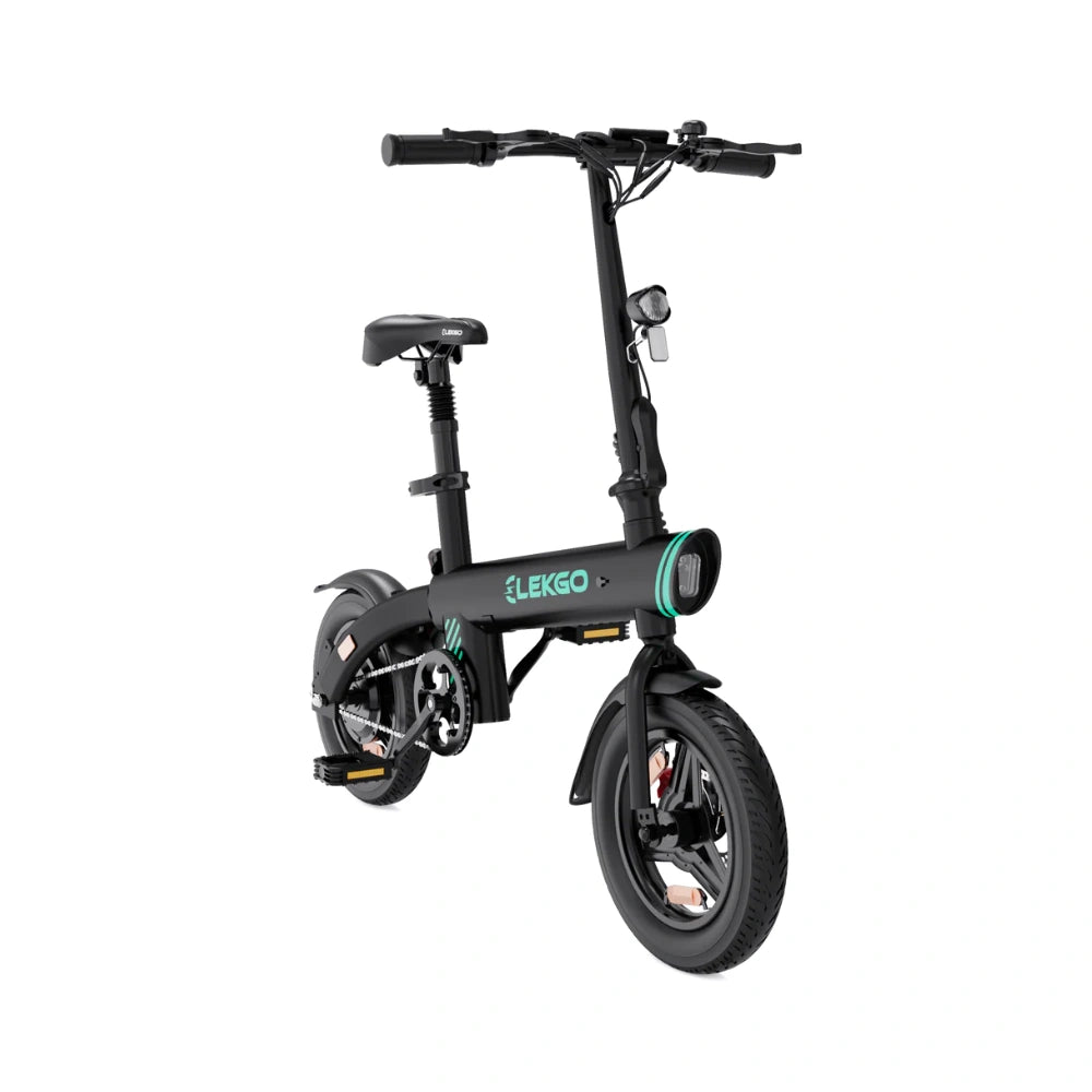 Schrägansicht des EG01 Folding E-Bikes von ELEKGO, das die Vorderseite zeigt.