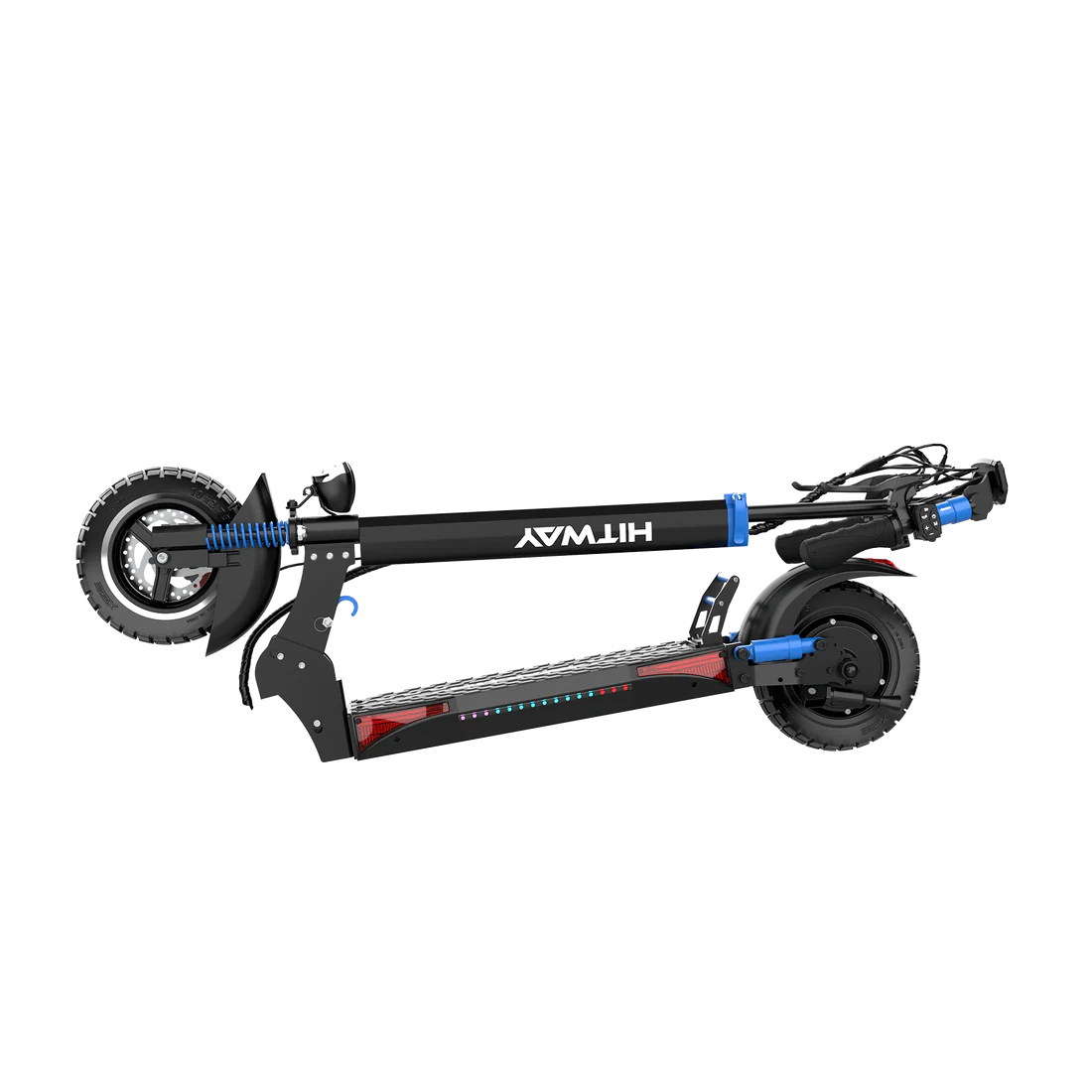 Zusammengeklappter HITWAY E-Scooter, der die Kompaktheit und Tragbarkeit des Designs hervorhebt.