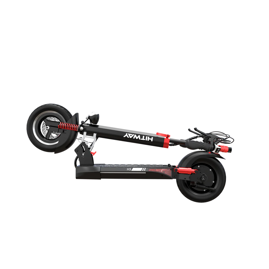 Zusammengeklappter HITWAY E-Scooter, zeigt die Kompaktheit und Tragbarkeit des Designs.