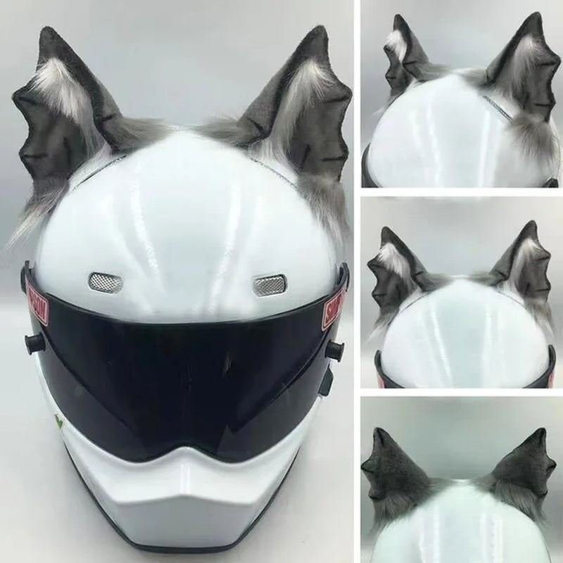 Motorcycle Electric Helmet Decoration 3D Stereo Wolf Ears Plush Foldable Motorbike Helmet Accessories Stickers Cosplay Styling