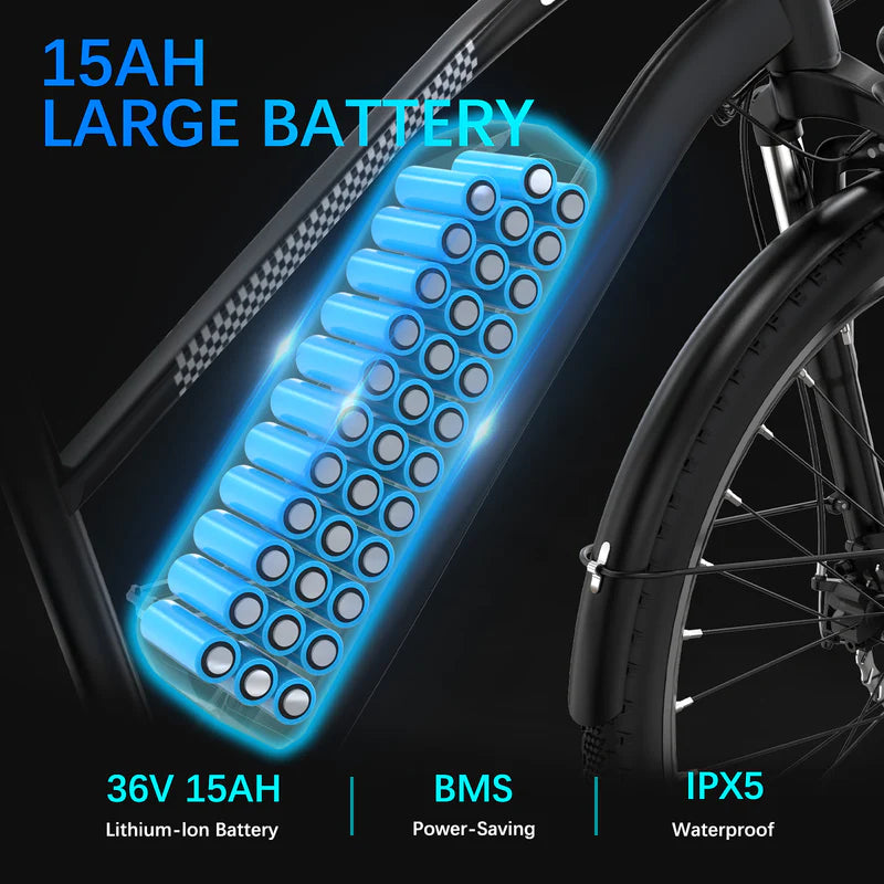 36V 15Ah Lithium-Ionen-Akku des Colorway BK27 E-Bikes für lange Reichweiten und IPX5 Wasserschutz