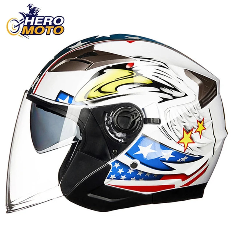 Half face motorcycle helmet with double visor – stylish protection for all seasons