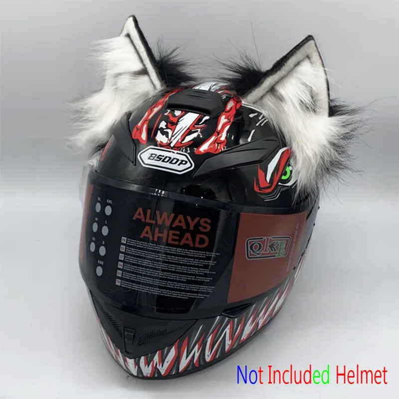 Motorcycle Electric Helmet Decoration 3D Stereo Wolf Ears Plush Foldable Motorbike Helmet Accessories Stickers Cosplay Styling