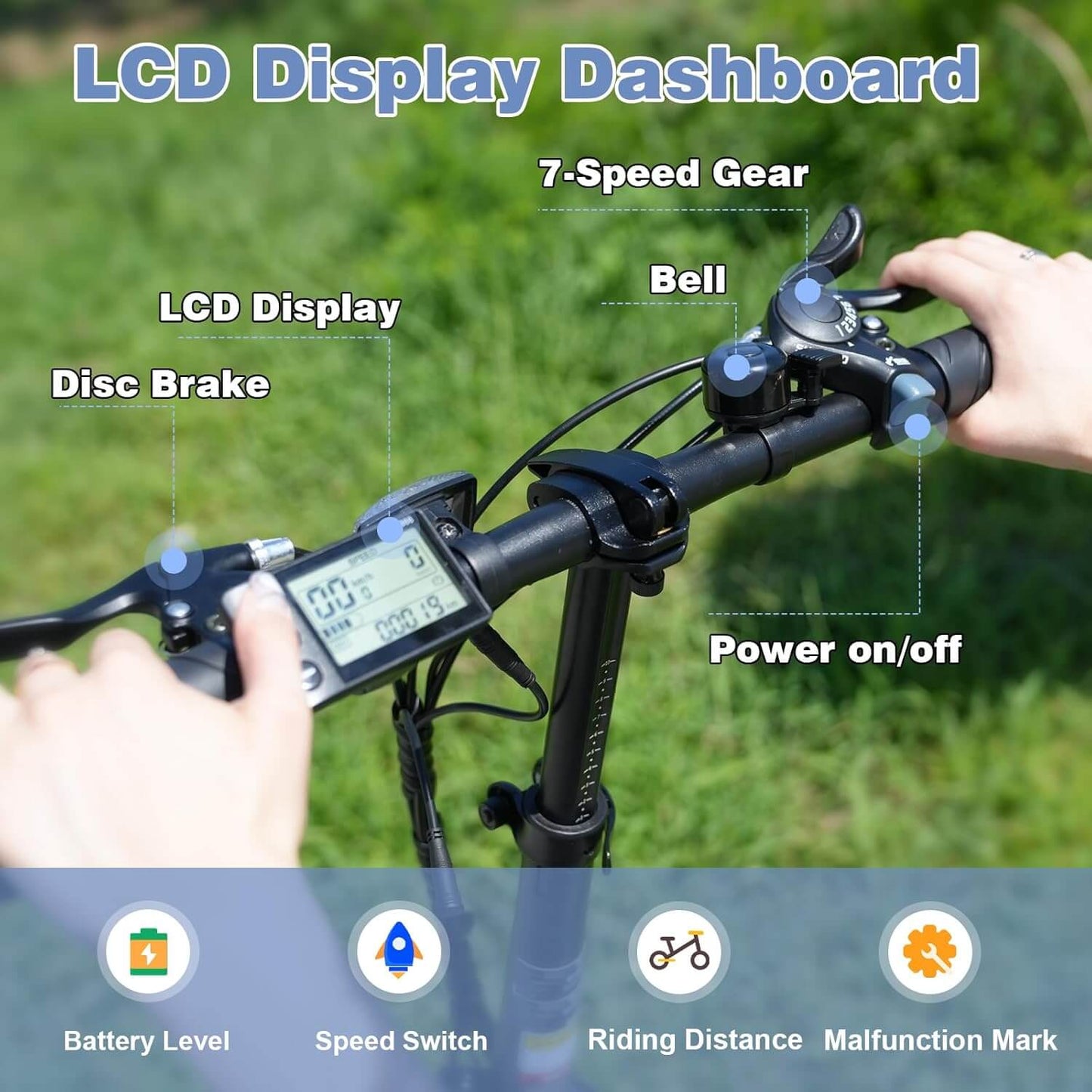 LavishApe Evercross EK6, LCD-Display Dashboard mit 7-Gang-Schaltung und Batteriestandsanzeige.