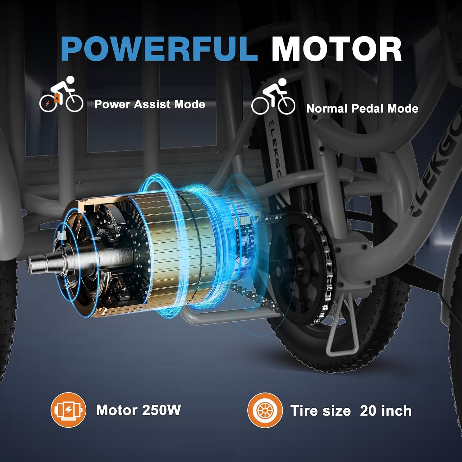 LavishApe ELEKGo EGO03 E-Trike mit 500W Motor, zeigt Power Assist Modus und Pedal Modus für flexible Nutzung.