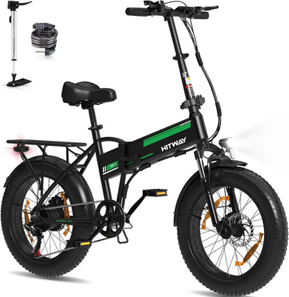 HITWAY BK10S Klappbares E-Bike in der farbe Schwarz Grün 500W, 48V 12Ah, 20"x4.0" Reifen, Aluminiumrahmen