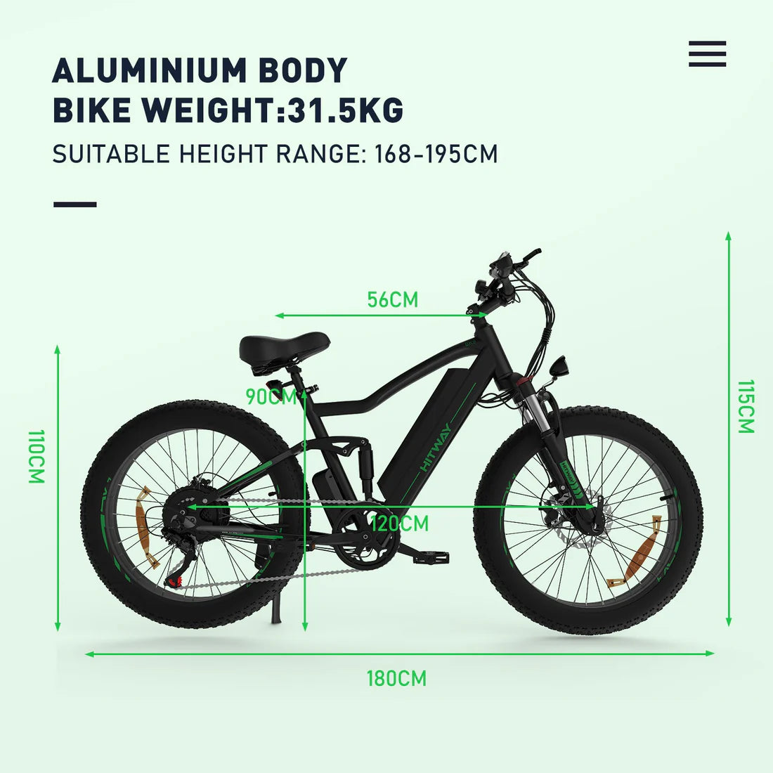 Hitway BK9 E-Bike - 500W Motor, 48V 15Ah, 26" x 4.0" Fat Tire - All-Terrain Mountain E-Bike