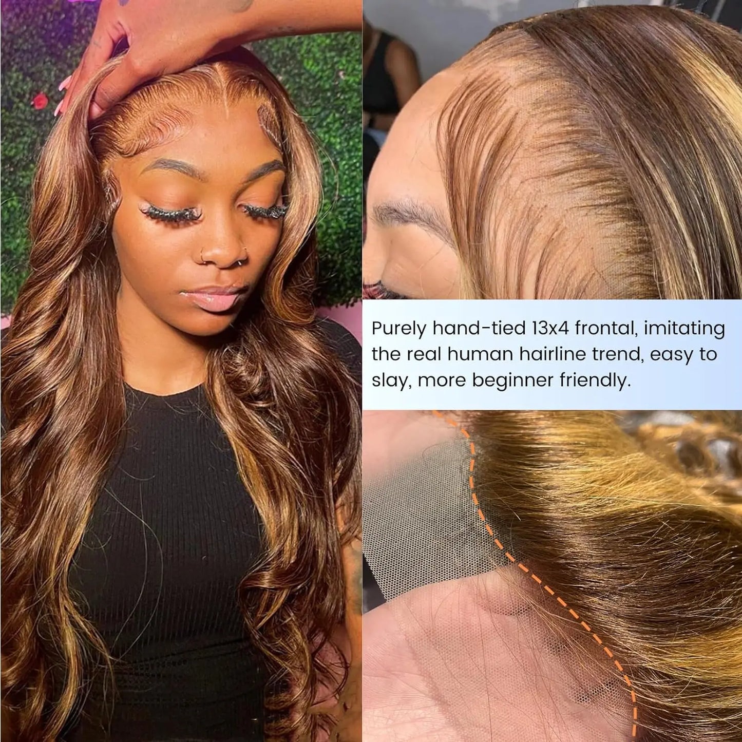 Body Wave Honey Blonde Highlight Bundles mit 13x4 Lace Frontal – Natürliches Brasilianisches Echthaar P4-27