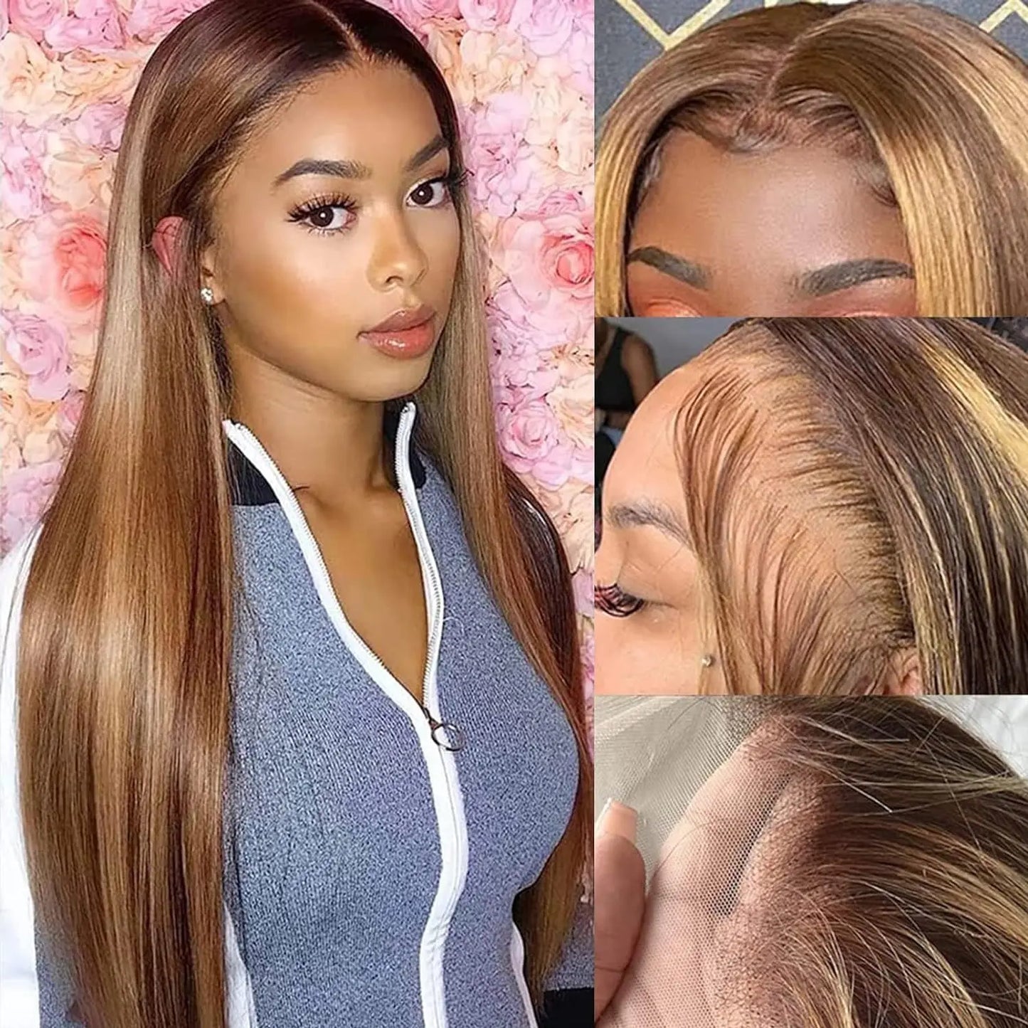 LavishBeauty Straight Brazilian Hair Bundles P4-27 Highlights mit HD Frontal