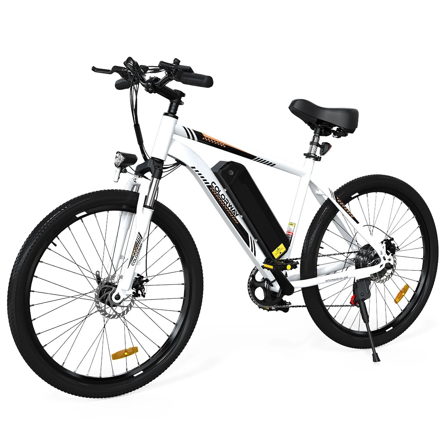 Colorway BK15 E-Bike, 26 Zoll, in Weiß – Vorderansicht.