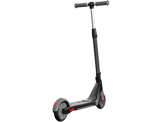 Rückansicht des ME2 Electric Kid Scooters in Schwarz, mit MegaMotion-Logo und LED-Licht.