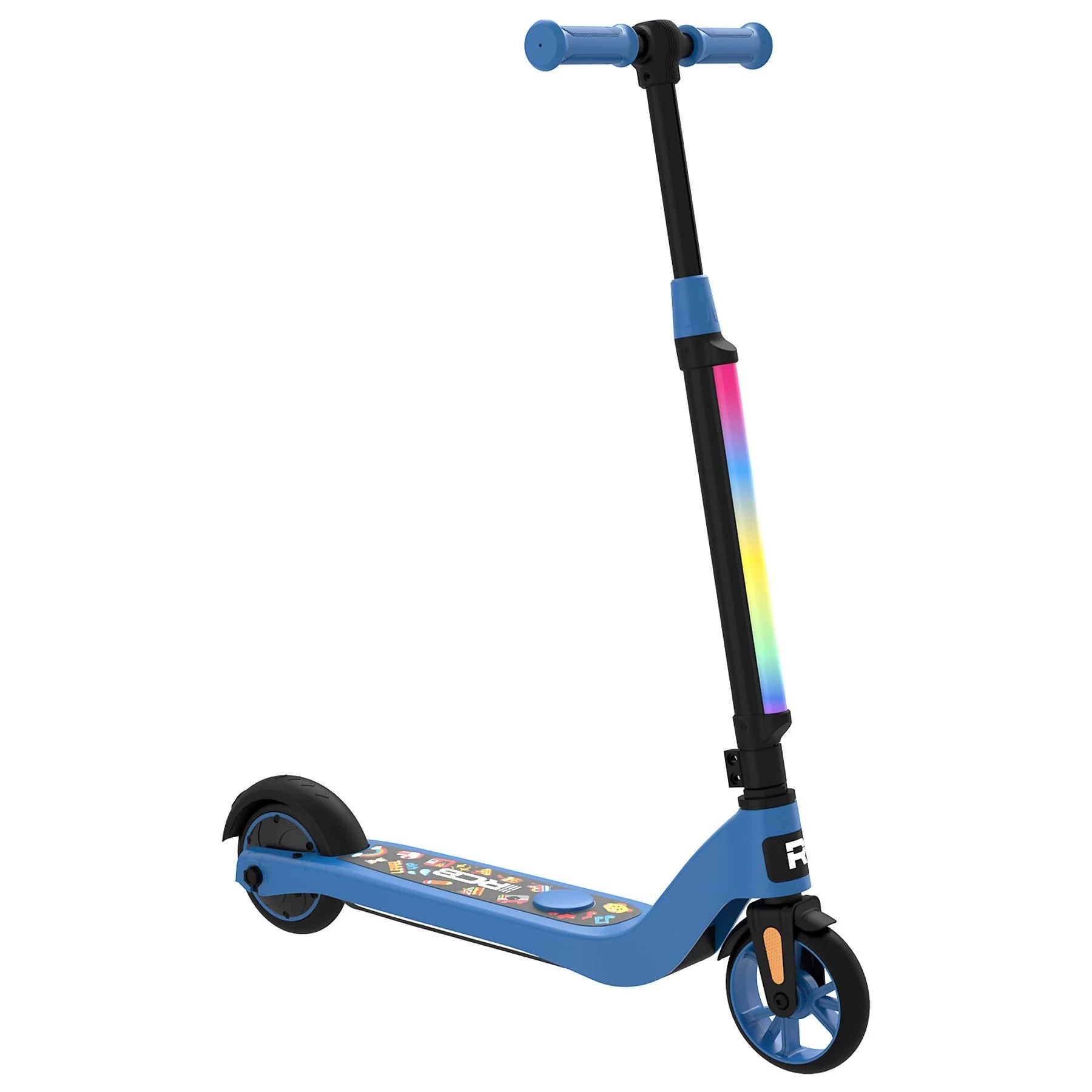 R3X Electric Kid Scooter in Blau, seitliche Frontalansicht