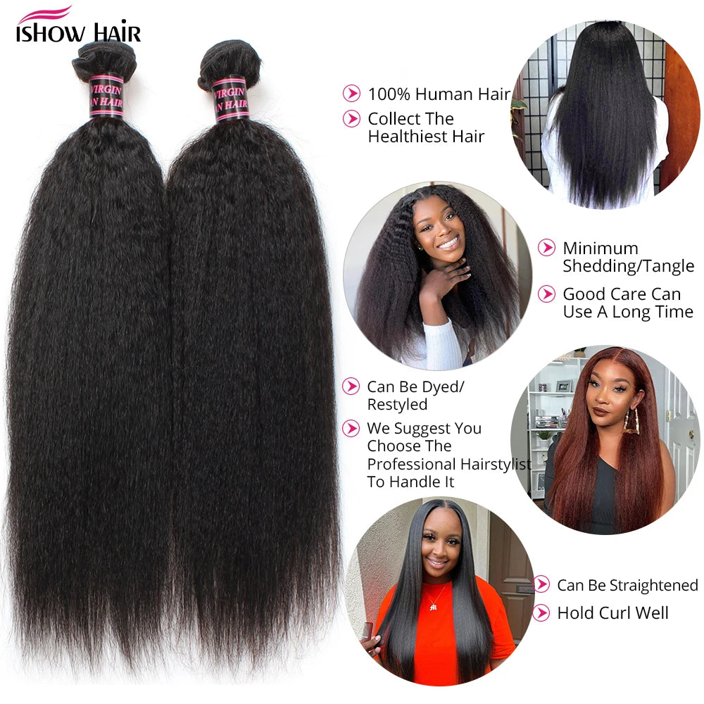 LavishBeauty Kinky Straight Bundles - Brasilianische Yaki Straight Haarbündel für Frauen, 1/3/4 Stück Remy Echthaarverlängerungen