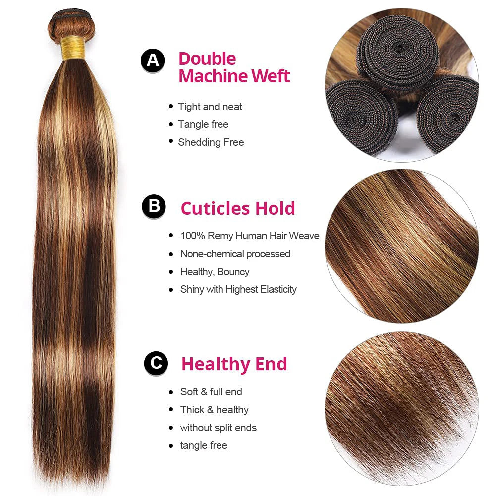 LavishBeauty Straight Brazilian Hair Bundles P4-27 Highlights mit HD Frontal