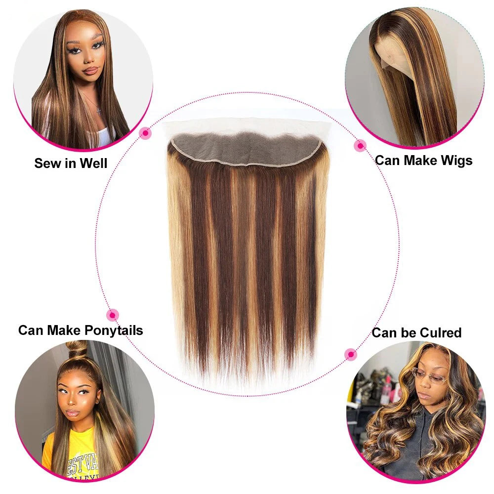 LavishBeauty Straight Brazilian Hair Bundles P4-27 Highlights mit HD Frontal