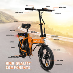 KOOLUX BK5S Folding E-Bike, 16" x 3.0 Tires, 250W Motor