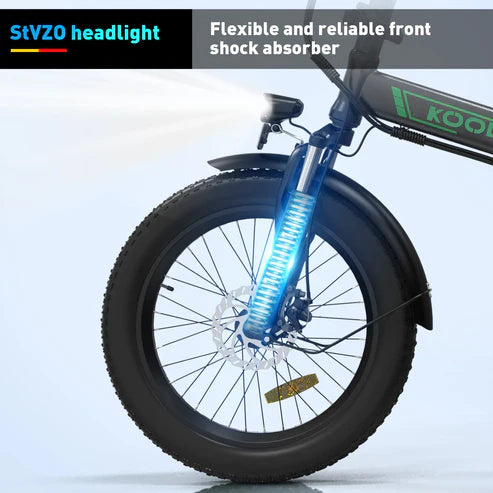 KOOLUX KL-BK11 E-Bike with front suspension and StVZO-certified headlight for a safe and comfortable ride.