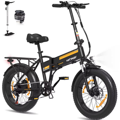 HITWAY BK10S Klappbares E-Bike in der farbe Schwarz Orange 500W, 48V 12Ah, 20"x4.0" Reifen, Aluminiumrahmen