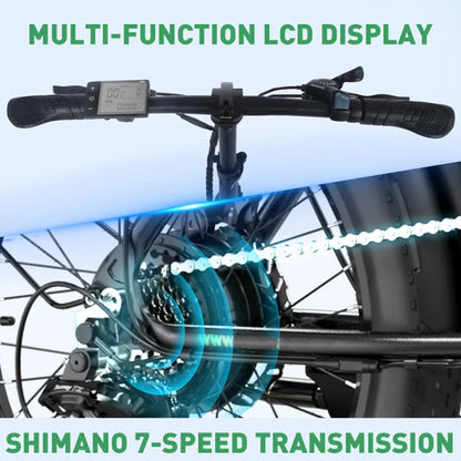 Multifunctional LCD display and Shimano 7-speed transmission of the KOOLUX KL-BK11 E-Bike for a smooth riding experience.