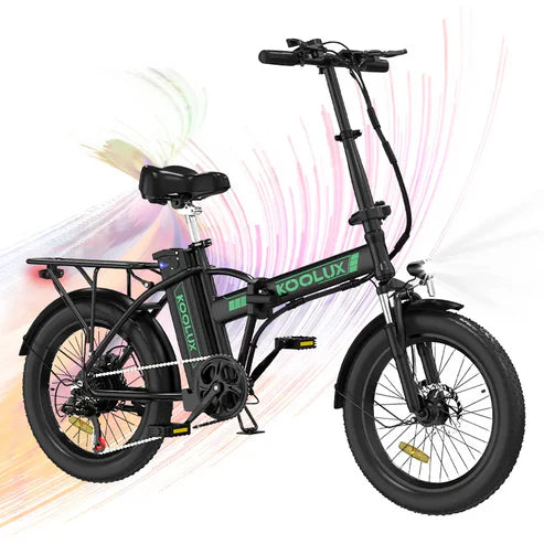 Side view of KOOLUX KL-BK11 Folding E-Bike with sturdy frame and rear rack for cargo, ideal for urban commuting.