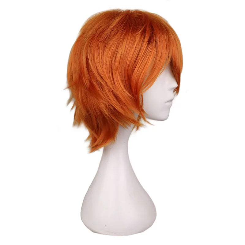 QQXCAIW Damen Kurzperücke in Orange für Cosplay - 30 cm, hitzebeständige Synthetikfaser