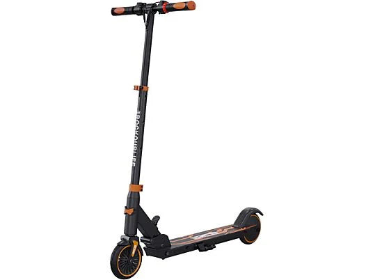 R15 Kid E-Scooter in Schwarz mit orangefarbenen Akzenten, Frontalansicht