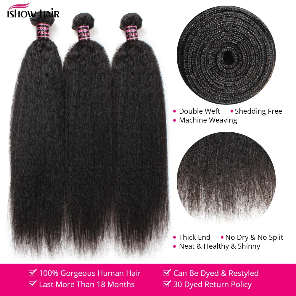 LavishBeauty Kinky Straight Bundles - Brasilianische Yaki Straight Haarbündel für Frauen, 1/3/4 Stück Remy Echthaarverlängerungen