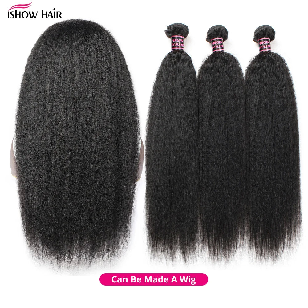 LavishBeauty Kinky Straight Bundles - Brasilianische Yaki Straight Haarbündel für Frauen, 1/3/4 Stück Remy Echthaarverlängerungen