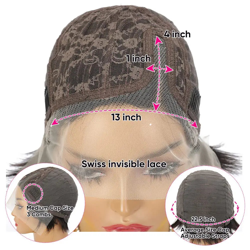 Kurzhaarschnitt-Perücke Bob Lace Frontal Glatt T-Teil Transparentes Brasilianisches Haar 150% Dichte Schwarze Kurzhaarperücke Für Schwarze Frauen #1B