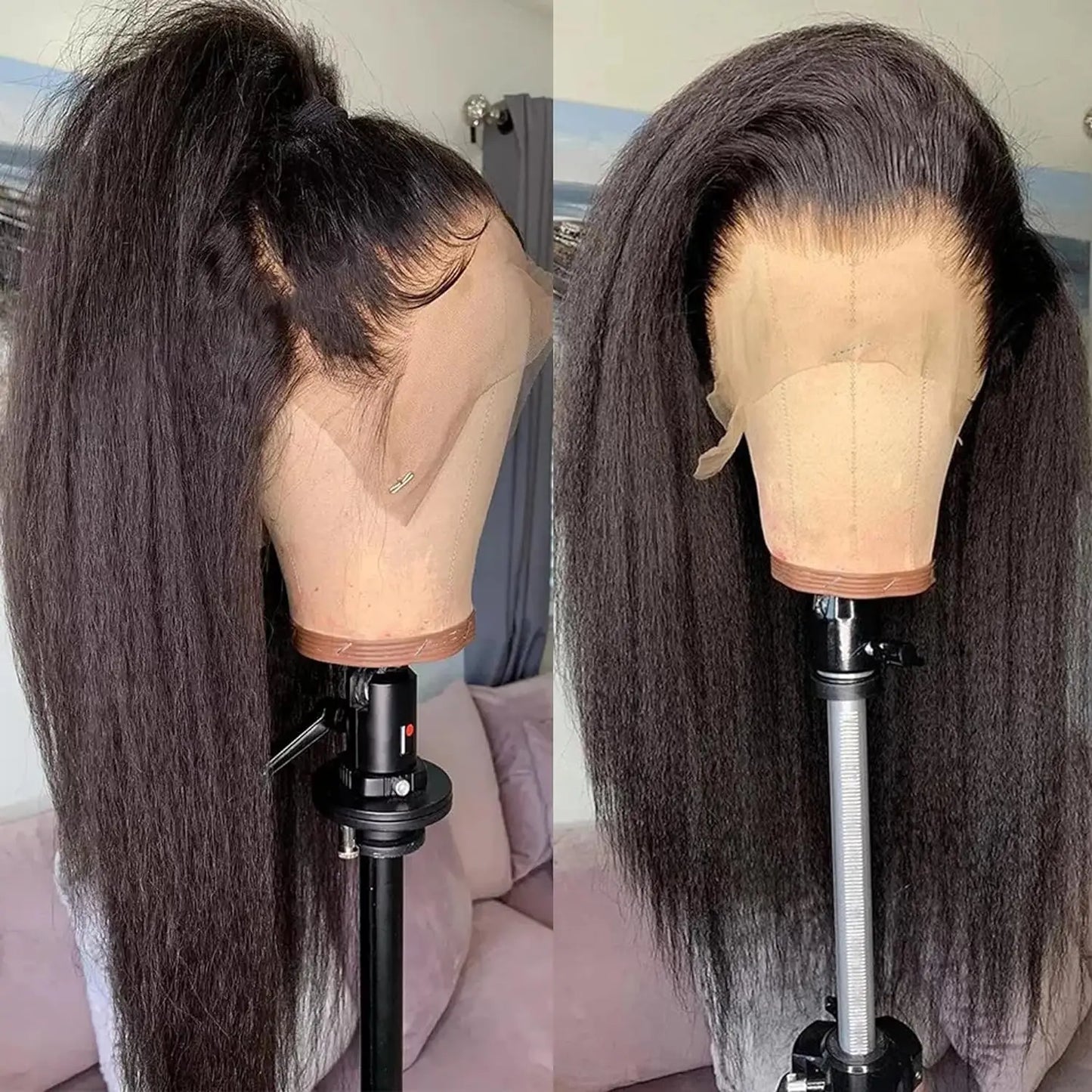 "Lockiger Echthaar Lace Front Perücke 13x4 ohne Kleber - 150% Dichte 26 28Zoll - für Frauen"