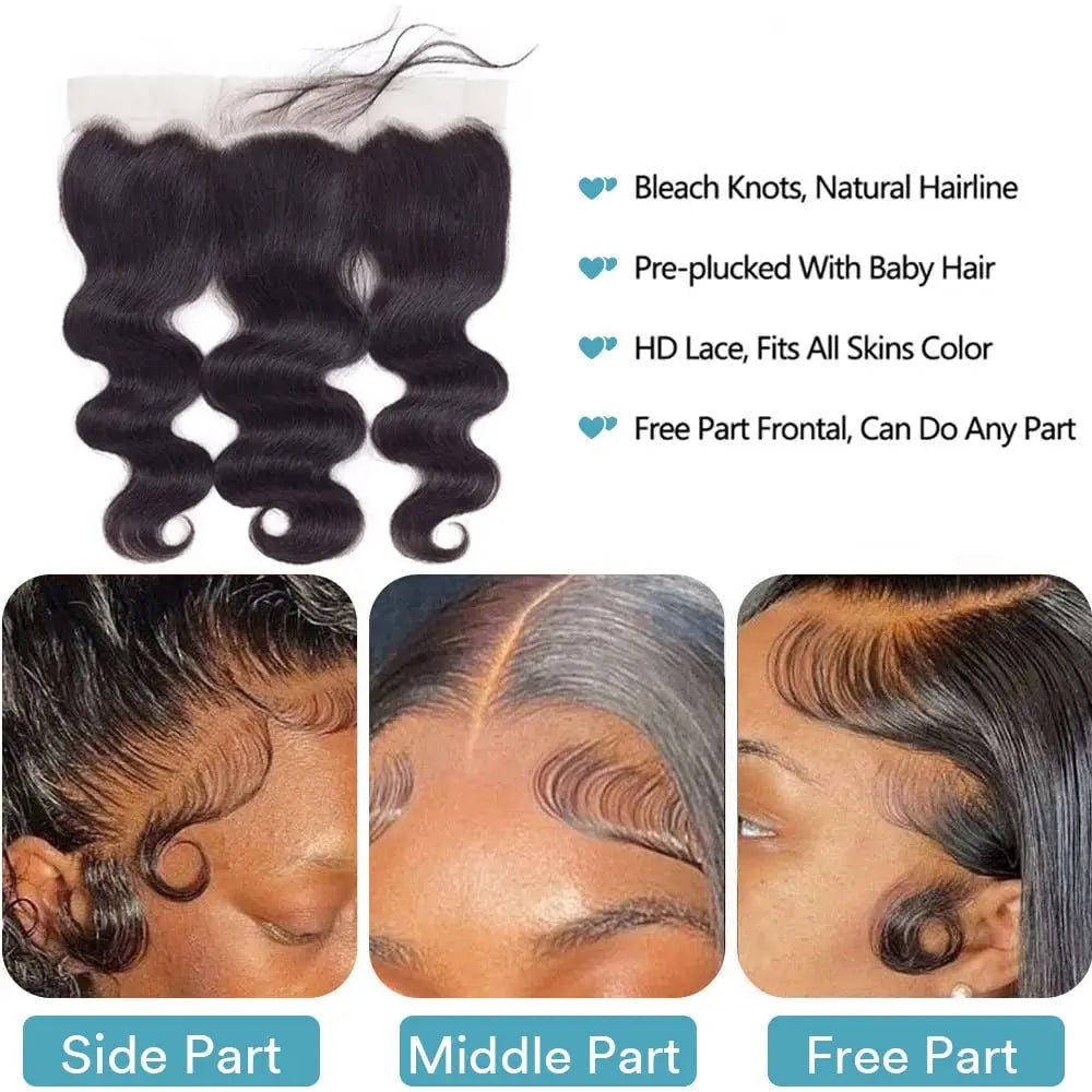 LavishBeauty Brazilian Body Wave Bundles mit HD Transparent Lace Frontal