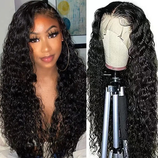 "Natürliche Lockenpracht" - 13x4 Water Wave Lace Front Perücken aus Echthaar, vorgezupft, mit Babyhaaren für schwarze Frauen (Farbe: #1B)