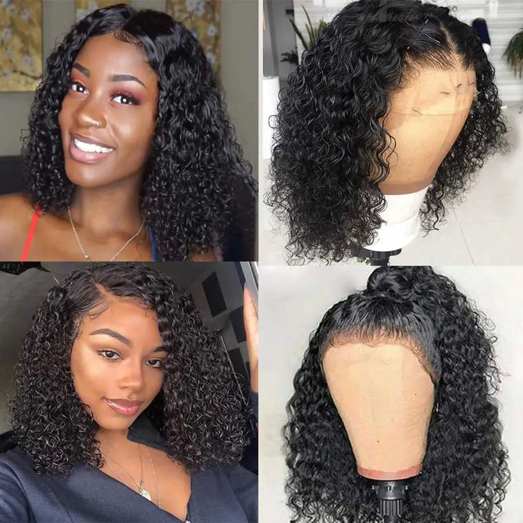 Glamouröse Lockige Echthaar-Bob-Perücke mit Transparentem Lace Front für Schwarze Frauen #1B