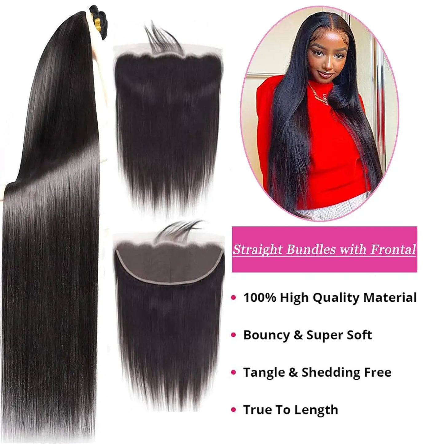 LavishBeauty Straight Brazilian Virgin Hair Bundles mit 13x4 Lace Frontal