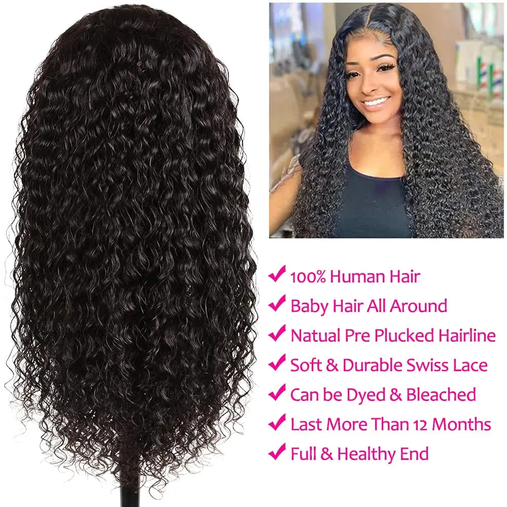 Brazilian Deep Wave Curly Menschliche Haarperücke - 13x4 Spitzenfrontperücke