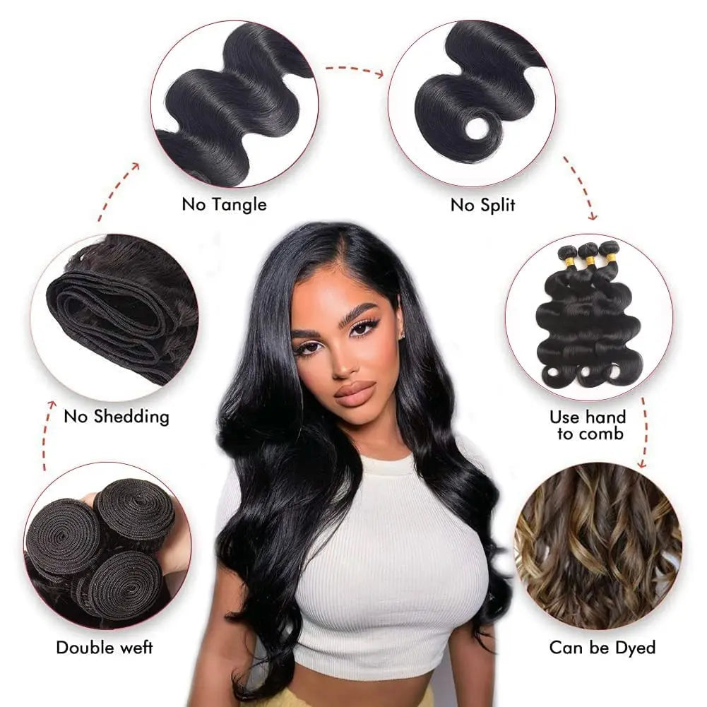 LavishBeauty Brazilian Body Wave Virgin Hair Bundles mit 13x4 HD Lace Frontal