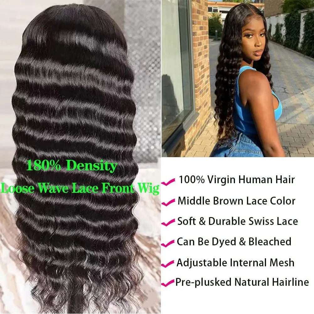 Verwandeln Sie Ihr Aussehen mit dem Xbeauty Loose Wave Lace Front Echthaarperücke 13x4 HD Transparent 180% Dichte in Loose Deep Wave Human Hair Pre Plucked mit Baby Hair