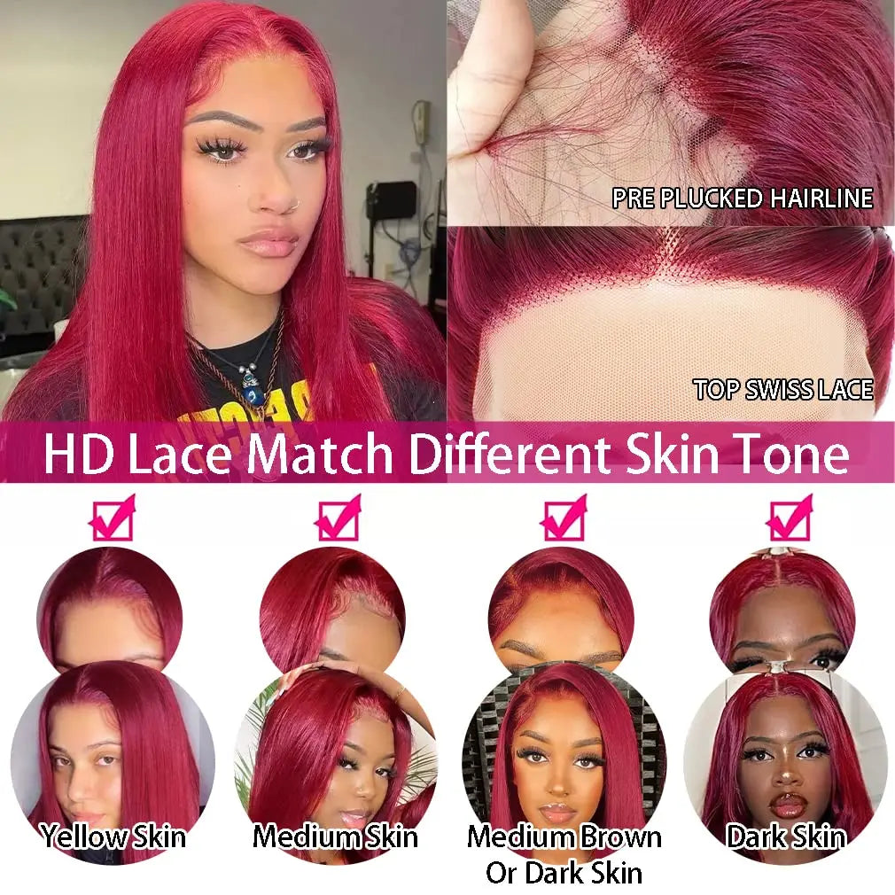 Burgunder Lace Front Perücke aus echtem Haar - 30 Zoll