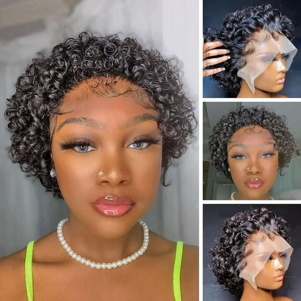 Krause Pixie Cut Perücke Kurzer Bob Echthaar Lace Front Perücken Vorgestopft Mit Babyhaar Tief Krause Kleberfreie Bob Perücken Für Frauen 1B