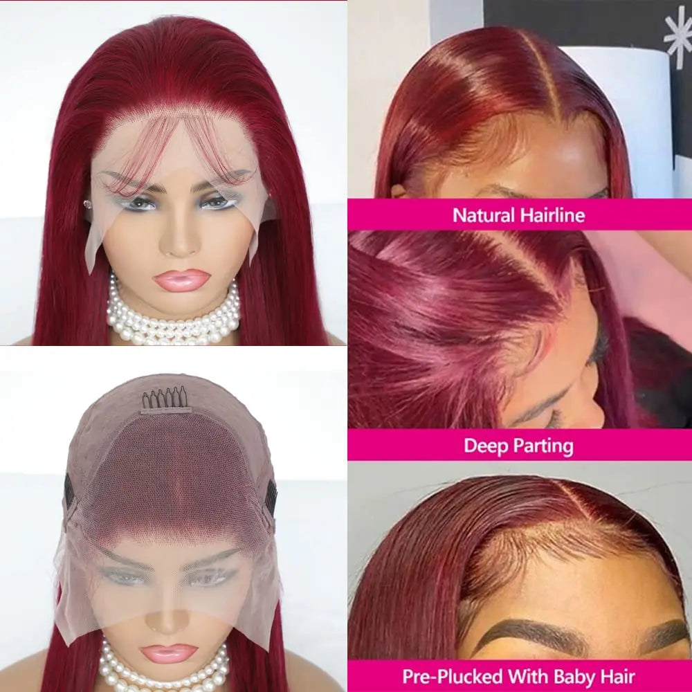 Strahlendes Burgunderrot: 30 Zoll Echthaar Lace Front Perücke von xbeauty